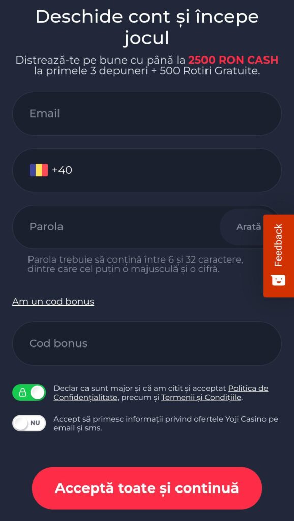 yoji cod bonus înregistrare